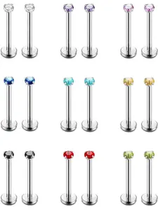 9 Pairs Vibrant Colorful CZ Piercing Studs Set for Women Men Unisex Stainless Steel Labret Lip Monroe Stud Earrings for Cartilage Tragus Wear Eye‑catching Sparkling CZ Trendy Vivid Appeal Sturdy Stainless Steel Great Hypoallergenic Performance
