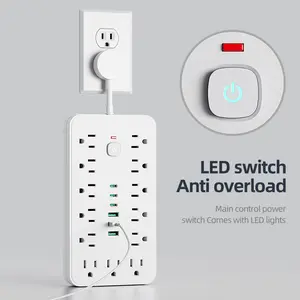 19-In-1 Power Strip with Surge Protector, 13 Outlets, 3 USB Ports, 3 Type-C Ports, Wall Mounted Overload Protection, Wall Outlet Extender