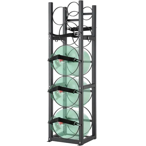 VEVOR Steel Refrigerant Cylinder Rack, 3x30lbs & 3 Small Tanks Capacity, 12.79x12.99x47.12in Adjustable Shelf Rack with Shelf & Strap, 13.6kg Lightweight Hanging Design, Pre-drilled Carriage for Installation, Organiser for Freon, Gases, Home Improvement