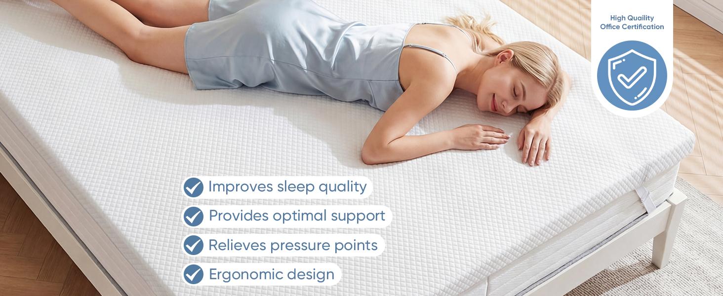 Cooling Gel Memory Foam Mattress Topper, Breathable Ventilated Pad with Detachable Soft Cover, Universal Fit for Sleeper Sofa RV Camper