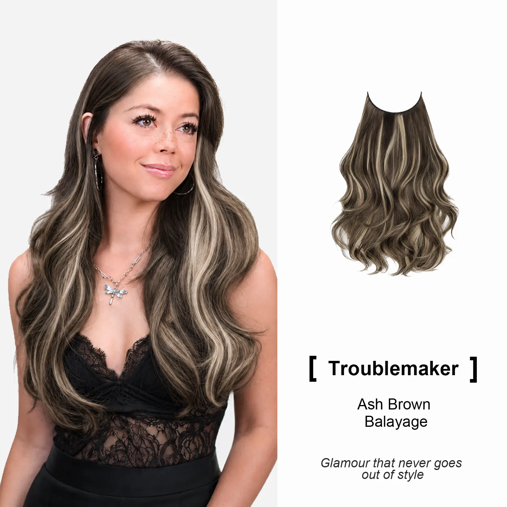 [Troublemaker]-Qbeauty Invisible Layered  20inch Clip in Hair Extensions Ash Brown Balayage by Amara