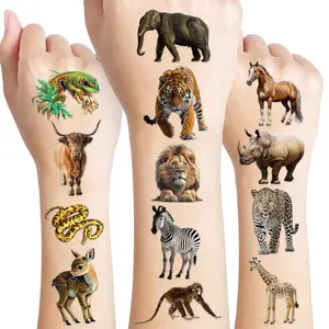 96 PCS Realistic Wildlife Jungle Animal Pre-Cut Temporary Tattoos Sticker Reptile Birthday Party Decorations Supplies Favors Gifts Boys Girls Zoo Cute Fake Tattoo School Reward Themed (Normal)