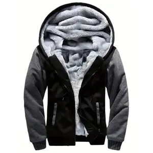 Men's Warm Fleece Hooded Jacket, Casual Color Block Jacket Coat For Fall Winter winter coat hoodie jacket