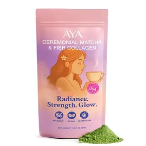 Aya Matcha Organic Ceremonial Grade Matcha Powder with Marine Collagen – Premium Matcha Green Tea for Women – Sugar Free Matcha Latte Mix – Keto Matcha Collagen Protein Powder for Lattes & Smoothies