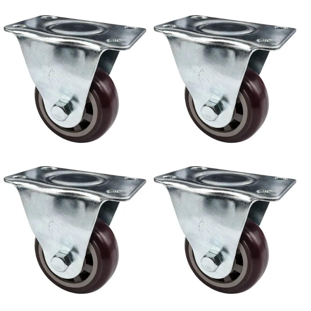 3" Rigid Caster Wheel – Medium Duty Maroon Polyurethane (PU) Wheel – Heavy Duty Steel Plate Mount – Smooth Rolling Industrial Caster for Carts, Workbenches & Equipment