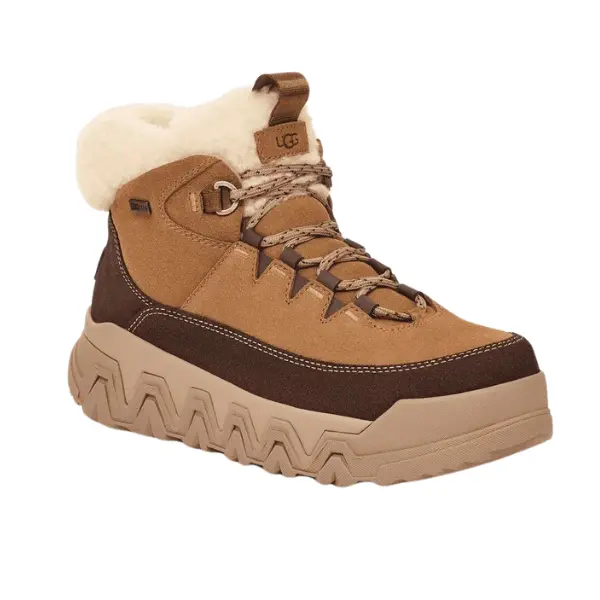 UGG Women's Terretrail Comfy Lace Chestnut Walking Shoes - Rubber-Soled Casual Trainers with 7mm Curly Faux-Fleece Poly Knit, 100% Recycled Polyester Padded Sock, Foam Footbed, Spider-Rubber Grip for Sports, Outdoor Use