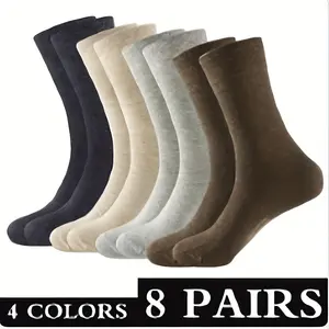 8 Pack Men's Premium Cotton Blend Crew Socks - 98% Cotton, 2% Elastane, Business and Casual Solid Colors, Soft Knit, Hand Wash Recommended crew  socks Menswear Plain