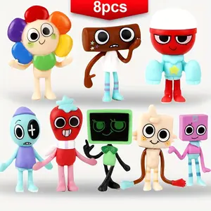 Dandy's World 8pcs Anime Figurine Set Americana Style Plastic Statues for Room Decor Christmas Easter Cake Toppers Collectible Characters