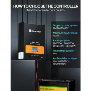 ECO-WORTHY 60A MPPT Solar Charge Controller, 12/24/36/48V Solar Panel Regulator for Lead-Acid/Lifepo4 Battery in Solar System RV