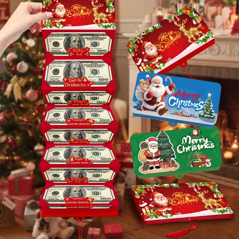 3pcs Christmas Santa Money Envelopes with Gift Card Holder, Holiday Party Supplies for Xmas Birthday Thanksgiving Decorations, Greeting Card