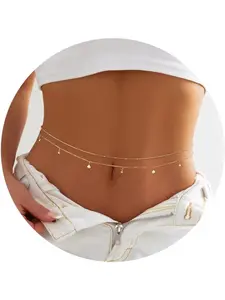 Gold Belly Chains Waist Chains for Women Waterproof Stainless Steel Pearl Beaded Seashell Starfish Body Chain Belly Necklace Bracelet Stomach Jewelry Chain Adjustable Waist Chain Waist Beads 26"-43"