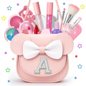 F-CPA01  Kids Makeup Sets for Girls 5-8 with Initial A Bag,Non Toxic Washable Kids Real Makeup Kit for Girls Age 4-6,3 4 5 6 7 8 9 10 Years Old Little Girl Friendly Play Make Up Christmas Birthday Gift