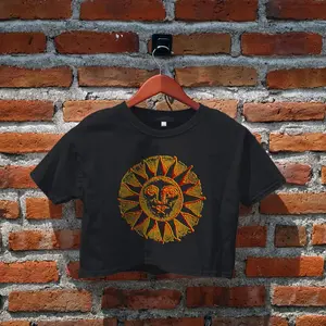 Sun Crop Top, Retro Sun Inspired Graphic Tees, Sun Face Goblin T-Shirt, Celestial, Sun Energy, Aesthetic Tee, Women's Crop Top, Crop Tee