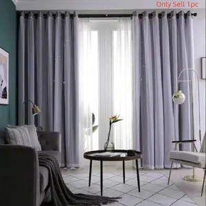 1pc Fashionable Star Cutout 100%Blackout Window Curtain, Perfect for Kids Bedroom & Living Room Decor, Casual Style Drapes, Full Light Blocking