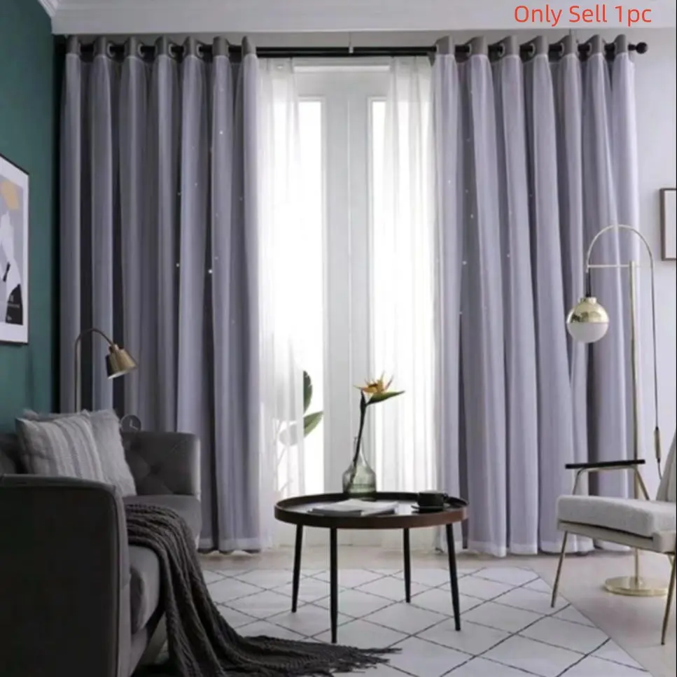 1pc Fashionable Star Cutout 100%Blackout Window Curtain, Perfect for Kids Bedroom & Living Room Decor, Casual Style Drapes, Full Light Blocking