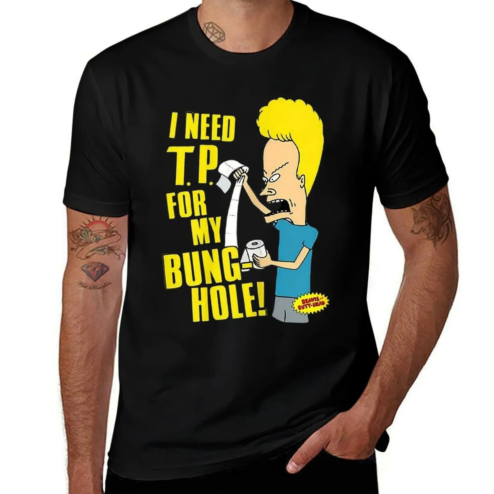 Cornholio TP Need BungHole Butt Head Mens T Shirts Cotton Short Sleeve T-Shirt Crew Neck Tees Casual Shirt