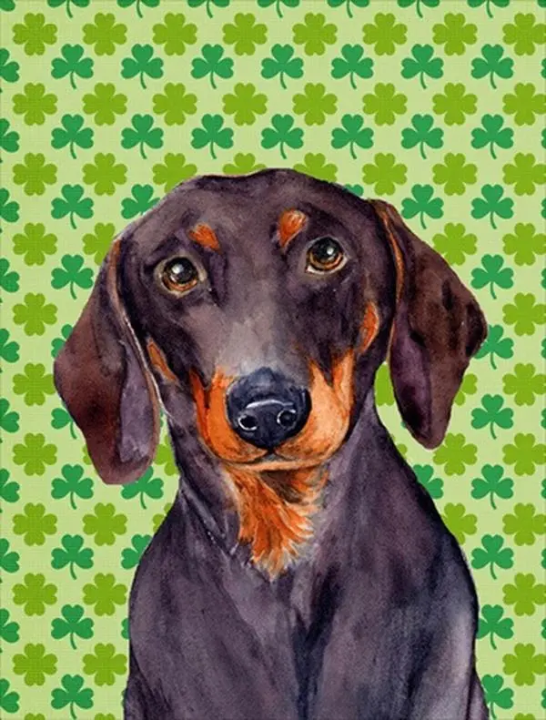 212 MAIN Personalized St. Patrick's Day Dachshund & Shamrock Portrait Garden Flag, Double-Sided Polyester Outdoor Decor, Fade-Resistant Personalized Flags Collection Piece