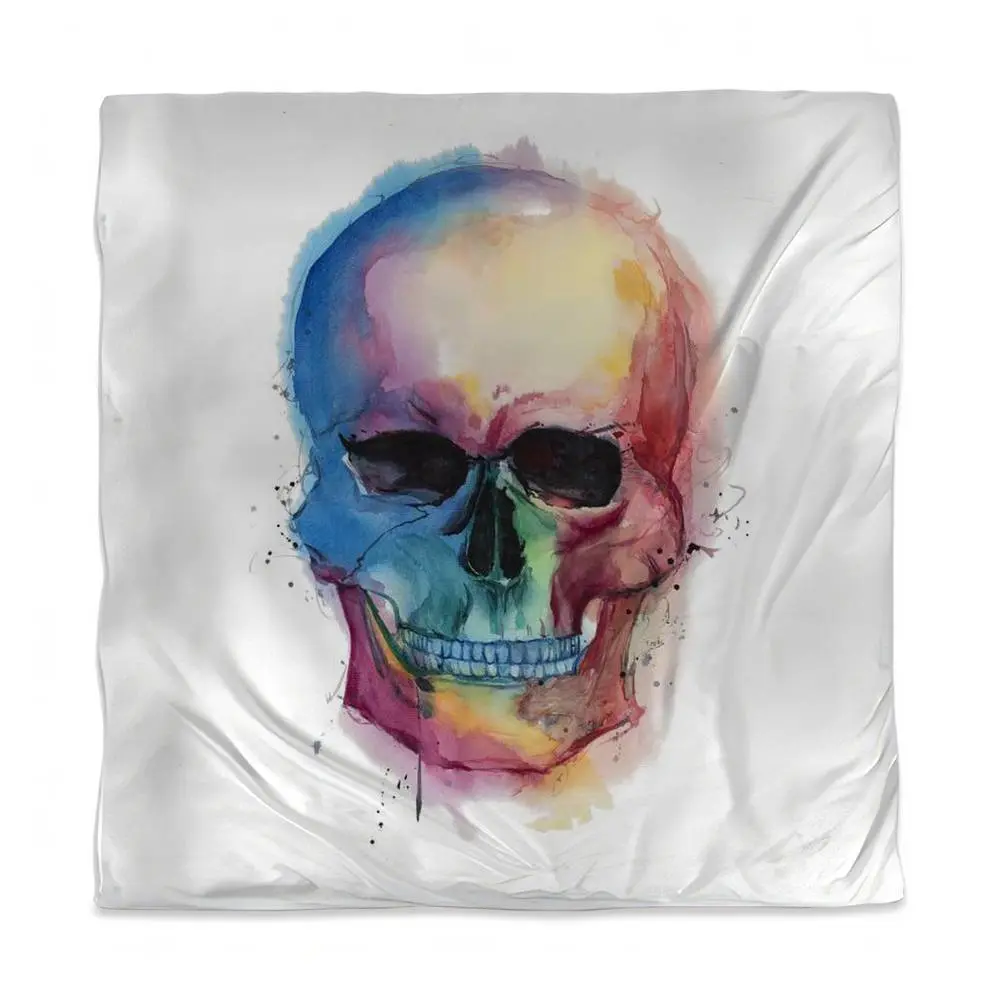Begin Home Decor 3817-SWCQ-MI85 Watercolor Colorful Skull Queen Size Duvet Cover - Bedroom Decor Bedding