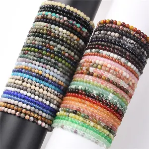 Handmade 4mm Mixed Natural Gemstone Round Beads Stretchy Bracelet Reiki Gifts for Women Men