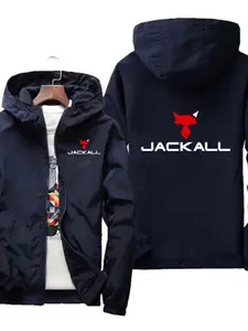 Men’s Jackall Jacket, Hooded Raincoat with Fishing Tackle Back Graphic, Slim-Fitting Casual Sun-Suit for All Seasons