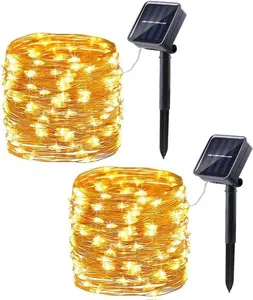 Solar String Lights Outdoor - 2 Pack Total 66ft 200LED Solar Fairy Lights Waterproof 8 Modes Twinkle Lights for Outdoor, Patio, Garden, Yard, Party, Wedding, Tree Decoration (Warm White)