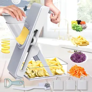 ALL Upgrade Safe Mandoline Slicer Plus, Biger Size, Adjustable Vegetable Food Chopper Potato Fries Cutter, Detachable Blade blade  slicer
