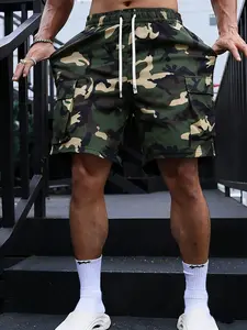 Unisex Jungle Camo Multi-Pocket cargo shorts, Camouflage Shorts, American Vintage Street Style, Quick-Dry Breathable Fabric, Adjustable Drawstring Waist