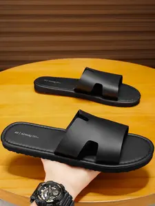 Men's Anti-Slip Durable Outdoor Beach Sandals, Flat Slippers, Soft Comfortable One-Strap Casual Shoes, Business Leisure Flip Flops