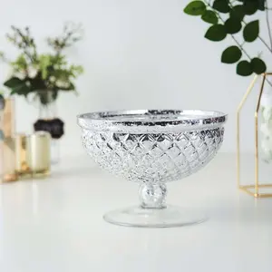 Glass Compote Vase Pedestal Bowl 8" Mercury Silver - Chic Floral Centerpiece