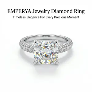 EMPERYA Luxury Princess Cut Diamond Ring  Dazzling Square Solitaire Engagement Ring, Triple Row Pave Band Promise Ring Anniversary Gift for Her Love Oversized