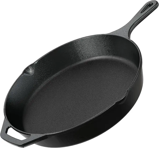 Pre-Seasoned 12-in Cast Iron Frying Pan - Heavy Duty Cookware, Multipurpose Indoor Kitchen Supplies Skillet