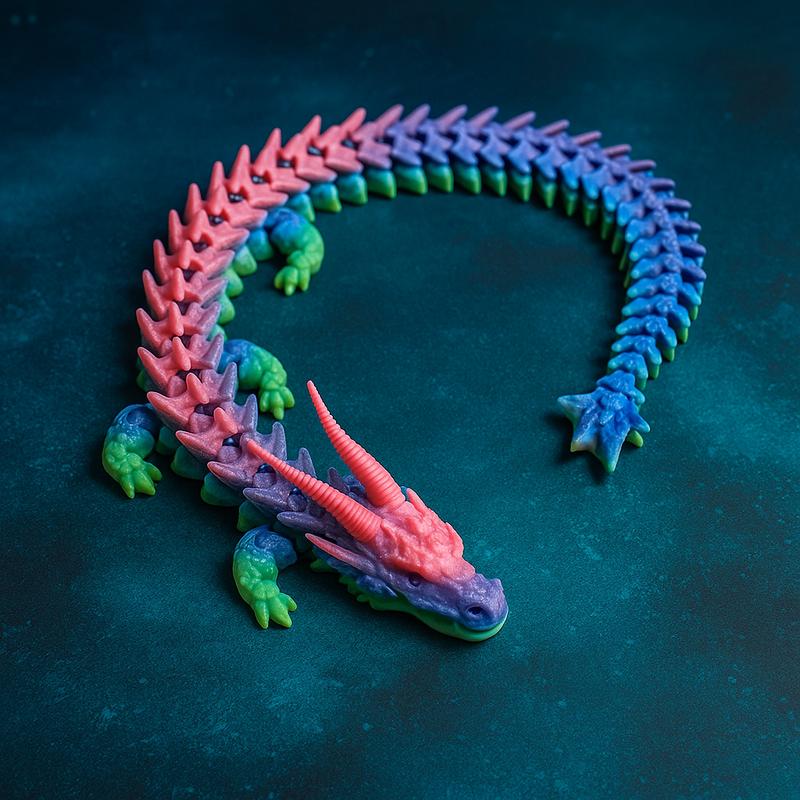 Modern Articulated Rainbow Dragon Figurine with Vibrant Colors Intricate Spines for Collectors 23 Inch Poseable Fantasy Display