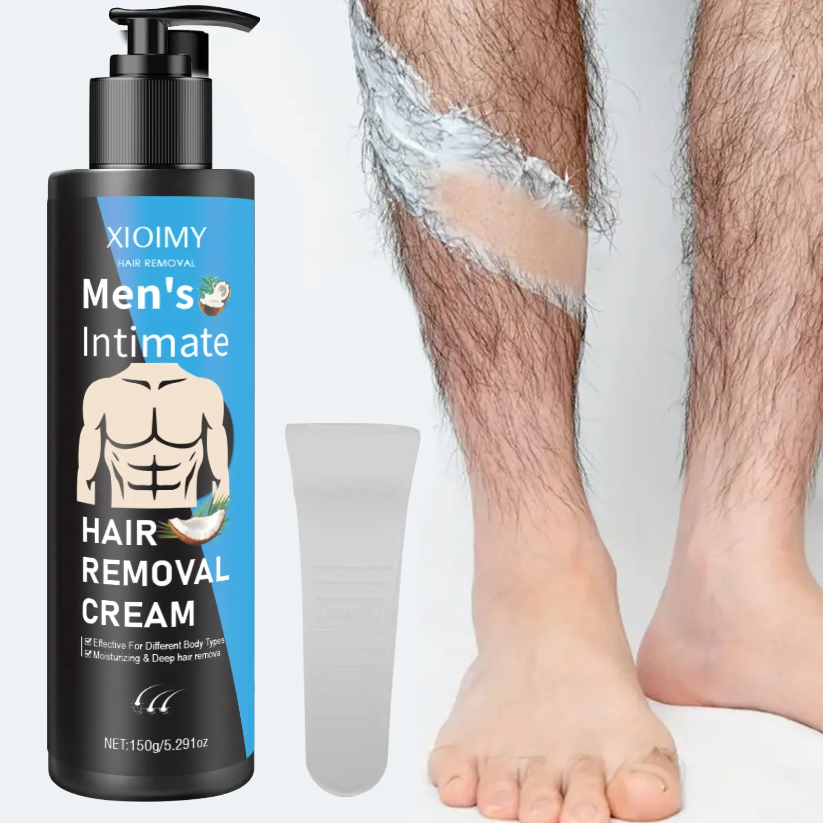 Men's Strong Depilatory Cream, Gentle Depilatory Solution, Gentle Formula, Aloe Vera Extract, Lightweight Skin, Quick Hair Removal, Long-Lasting Smoothness, Suitable for Underarms & Legs, Intimate Hair Removal, Body Hair Removal