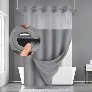 No Hook Shower Curtain with Snap in Liner, Waffle Pattern and Modern Waterproof Bathroom Curtain, Btahroom Accessory for Home