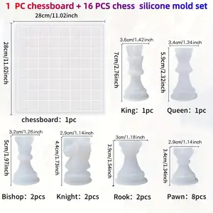 Chess Piece Resin Mold Set, 1 Board + 16 Chess Pieces Silicone Molds, Ideal for Epoxy Resin Casting, DIY Games, Home Decor, Handmade Crafts, Handicraft