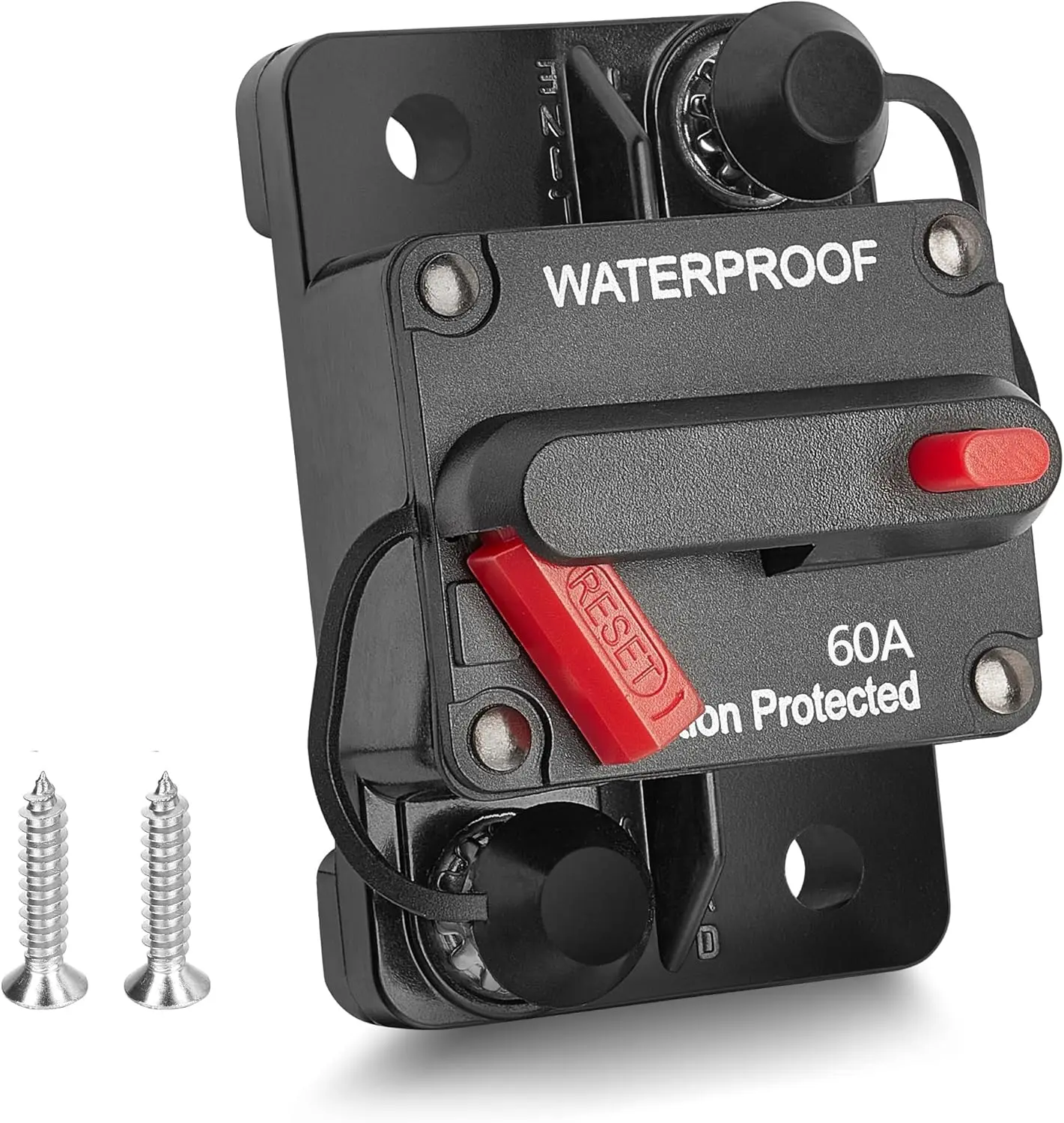 60Amp Inline Circuit Breaker Red Wolf Manual Reset Switch Waterproof DC 12V to 48V for Boat Trolling Motor Marine ATV Trailer Stereo Audio Electronic Battery and Solar Energy Systems Overcurrent Protection Fuse Replacement