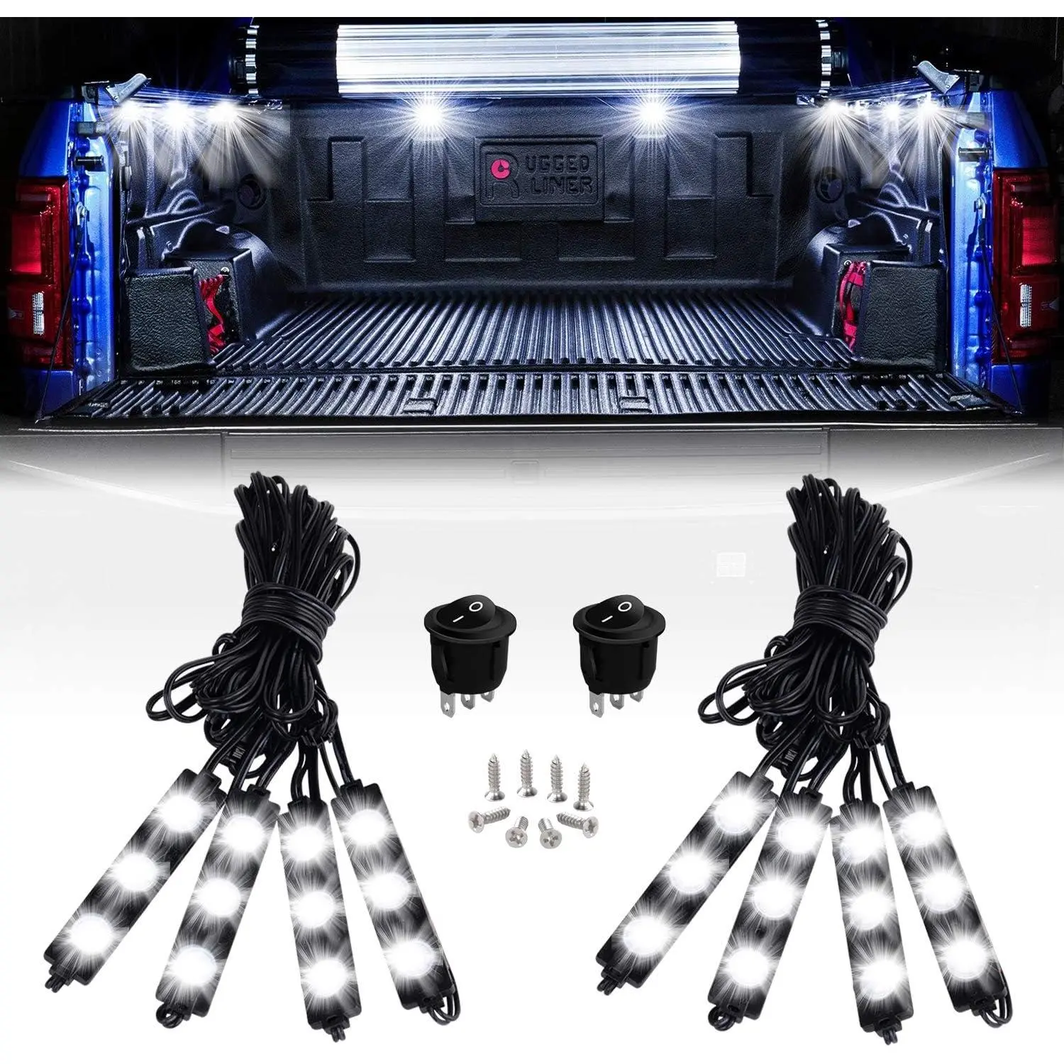 Nilight TR-08 Series 8PCS 24LED Compact Slim 0.2in Thick IP67 Waterproof Plug-In Rock Light Kit with Switch, Plug-In Pods, Automotive Work Light, LED Backlights, Adjustable Length for Off-Road Jeeps (Screws Included)