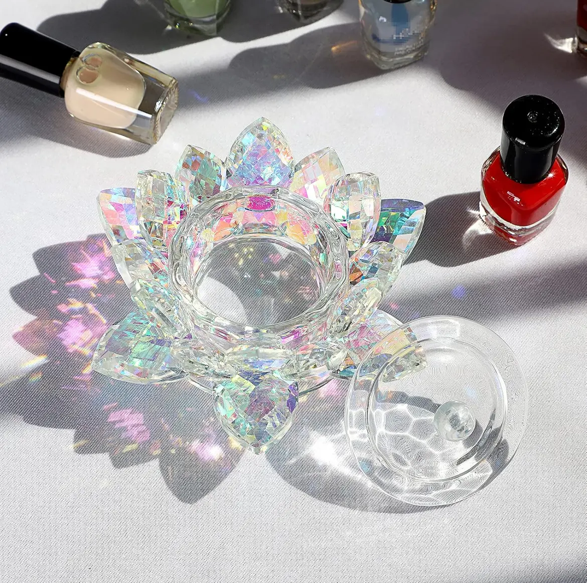 MULTICOLOR GLASS LOTUS FLOWER DAPPEN DISH