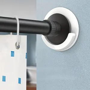 Wall Mounted Curtain Rod Holder, 2 Counts Self Adhesive Wall Rack, Round Rod Support, Curtain Shower Curtain Rod Holder, Kitchen Utensil Hooks, Organizer, Bathroom Accessory