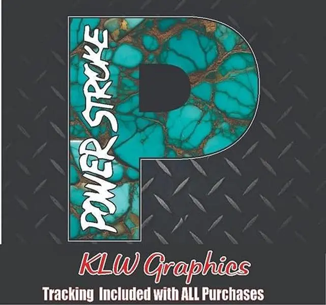 Powerstroke P Teal Marble Full Color Decal Sticker Turbo Diesel Truck Crew Cab 7.3 6.7 6.0
