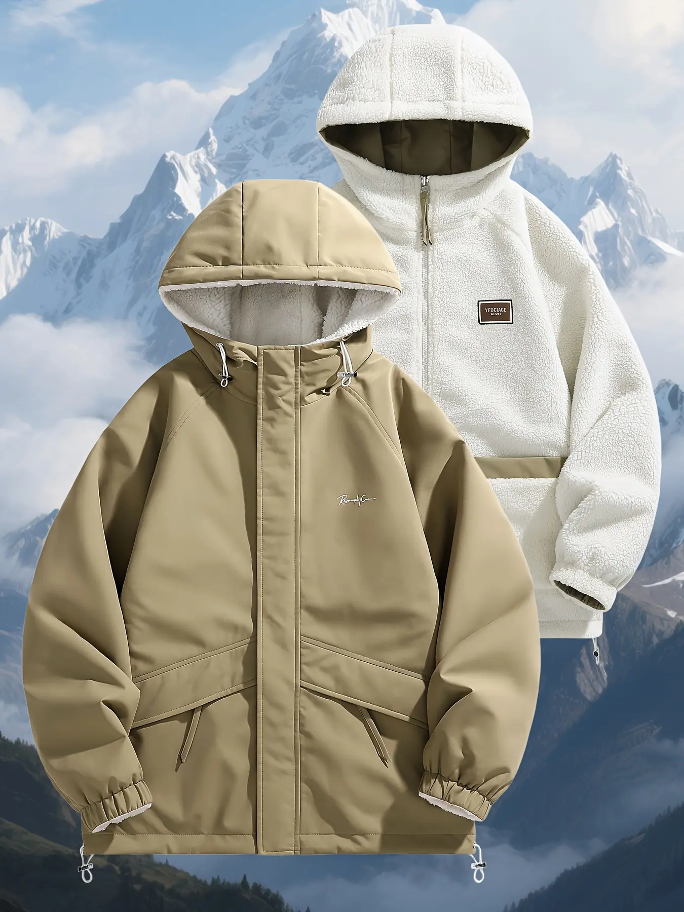 Men's and Unisex Reversible Hooded Jacket - Zip Closure, Flap Front Design, Polyester Filling Winter Coat, Suitable for Skiing, Hiking, and Casual Wear - College Style, Men's Extreme Cold Weather Winter Jacket Outdoor Sportswear