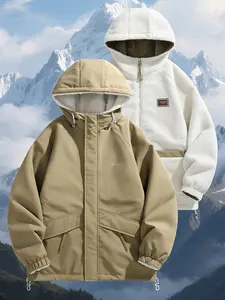 Men's and Unisex Reversible Hooded Jacket - Zip Closure, Flap Front Design, Polyester Filling Winter Coat, Suitable for Skiing, Hiking, and Casual Wear - College Style, Men's Extreme Cold Weather Winter Jacket Outdoor Sportswear