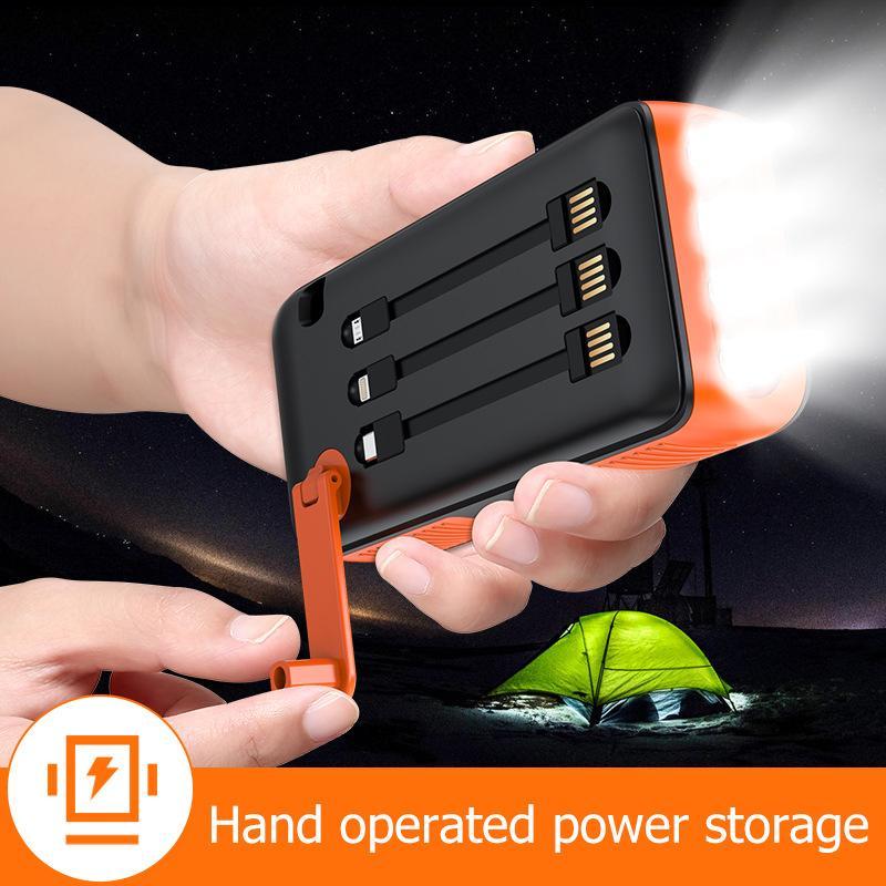 63200mAh Portable Solar Charger Power Bank Hand Crank Charge,Built in 3 Cables 4 Outputs 15W Fast charging Device,4 flashlights LED lighting /SOS/ flashing  for Spring Outdoor Camping,Mother's Day Gift Accessories Micro Smartphone Usb Chargeable