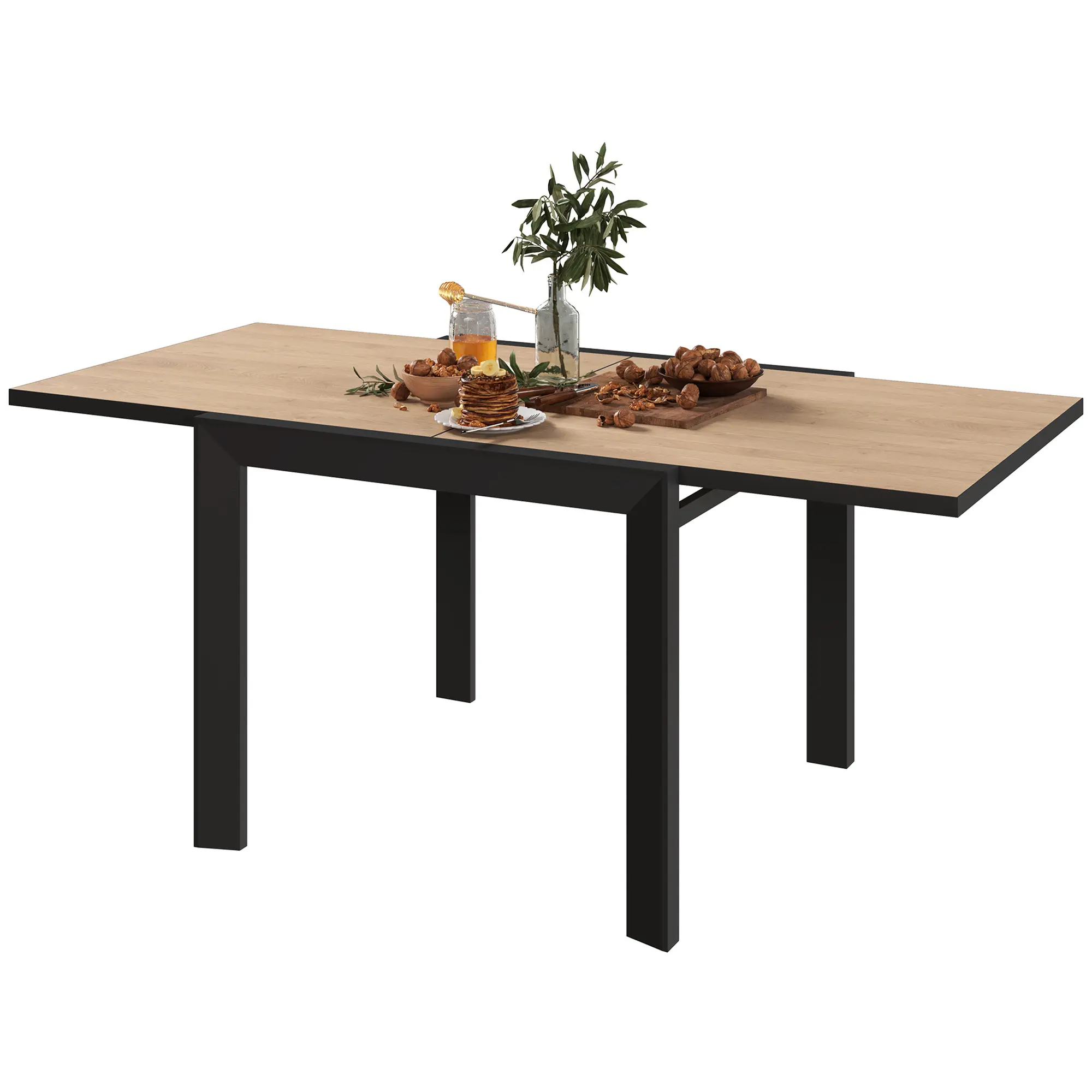 Expandable Patio Dining Table Natural Aluminum 35.5“ to 71” for 4-6 People with Wood Grain Slatted Top, Water-Resistant Rustproof Frame, Leveling Feet for Wobble-Free Dining, 110lbs Capacity, Quick 2-Person Assembly, Great for Deck Balcony