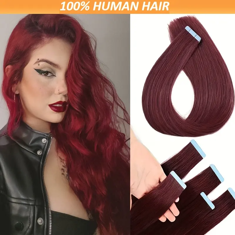 Tape In Human Hair Extensions 20pcs European Remy Straight Invisible Adhensive Amazon.com : Tape in Human Hair Extensions 20Inch Double  main image 4