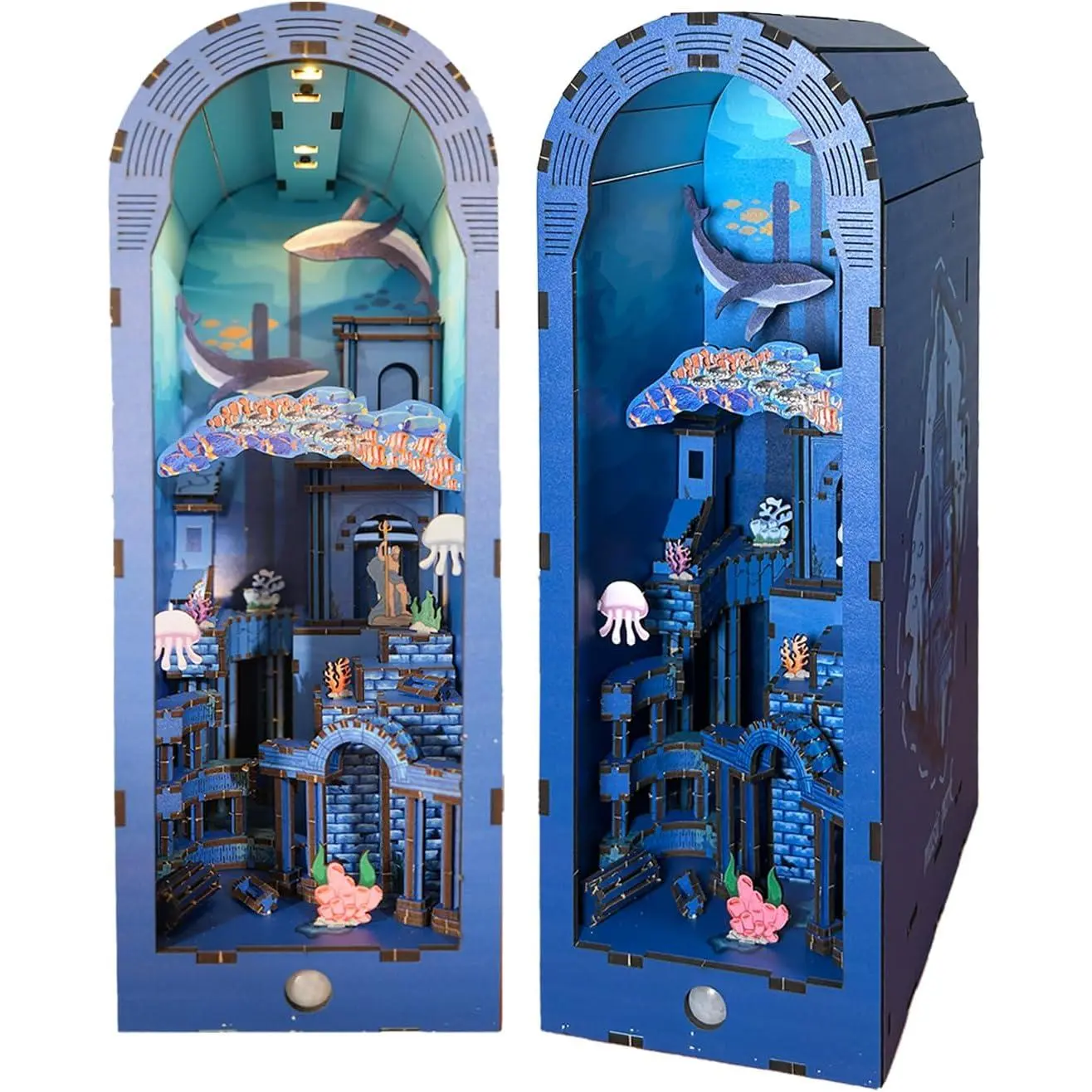 3D Wooden Puzzle Book Nook Kit - Atlantis Underwater City Bookend with LED Lights, DIY Miniature Wood Block Set for Adults, Decorative Bookshelf Insert Gift for Birthday/Christmas, 3D Puzzle Book Nook 3-D Puzzles, Decorative Puzzle 3-D Puzzles