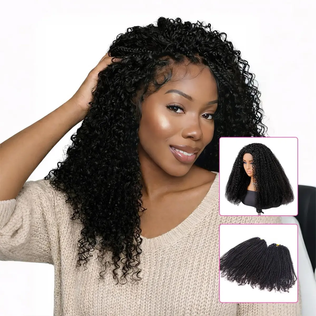 【Crochet Hair+Half Wig】Bgmgirl Hair Afro Curly Crochet Hair & Half Wig Hair for Miracle Knots human hair Style Boho Braids Knotless Pre-Separated 50g/Bundle Time Saving 100% Human Hair #SummerWins #DealsForYouDays