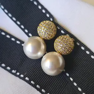 Trendy Minimalist Fashion Gold Plated Earring with Pearl and Shiny Zircon  Fashion for Women