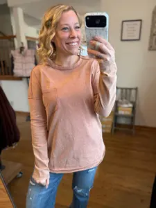 Mocha Mineral Wash Long Sleeve Top