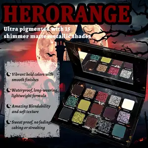 HERORANGE 15-Color Anime Eyeshadow Palette | Shimmer, Matte & Highlighter 3-in-1!  Vibrant Cosplay & Smoky Looks. No Fallout, Built-in Mirror. The Ultimate Festival Makeup & Holiday Gift for Teens。